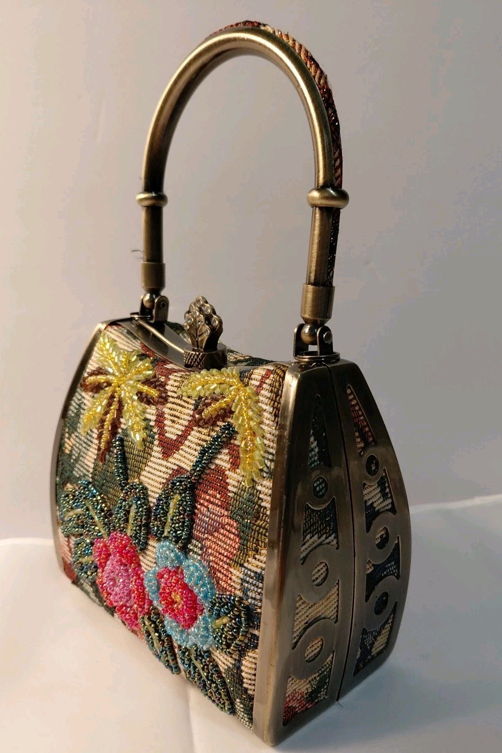 Ross-Simons Beaded Frame Handbag Multi-Color Flor… - image 2