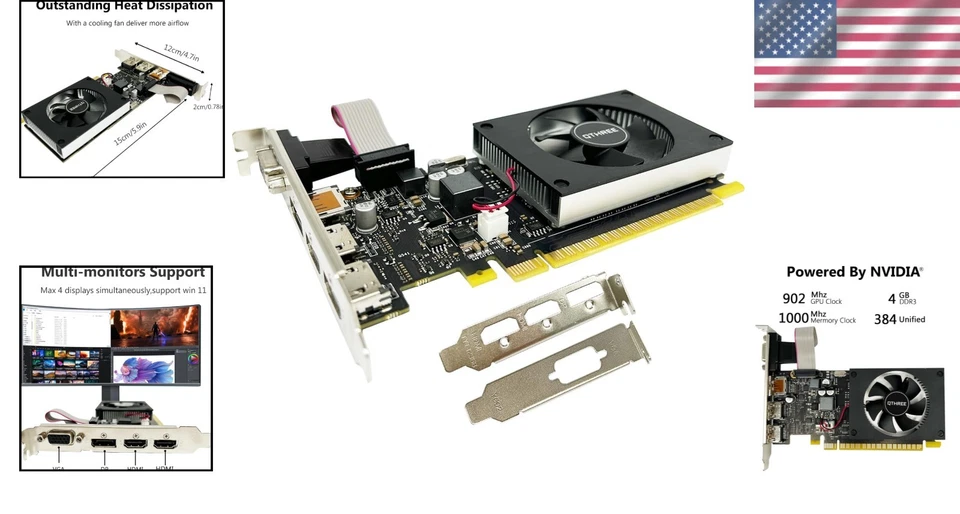 NVIDIA GeForce GT 730 4GB Low Profile Graphics Card with Multi-Monitor Support - Image 2 of 4