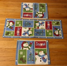 St. Nicholas Square Winter Table Runner 13.5x36"  2 Placemats Blue Snowman