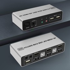 Dual Monitor KVM Switch HDMI DisplayPort 2 Port, Supports EDID, 4K60Hz Exte...