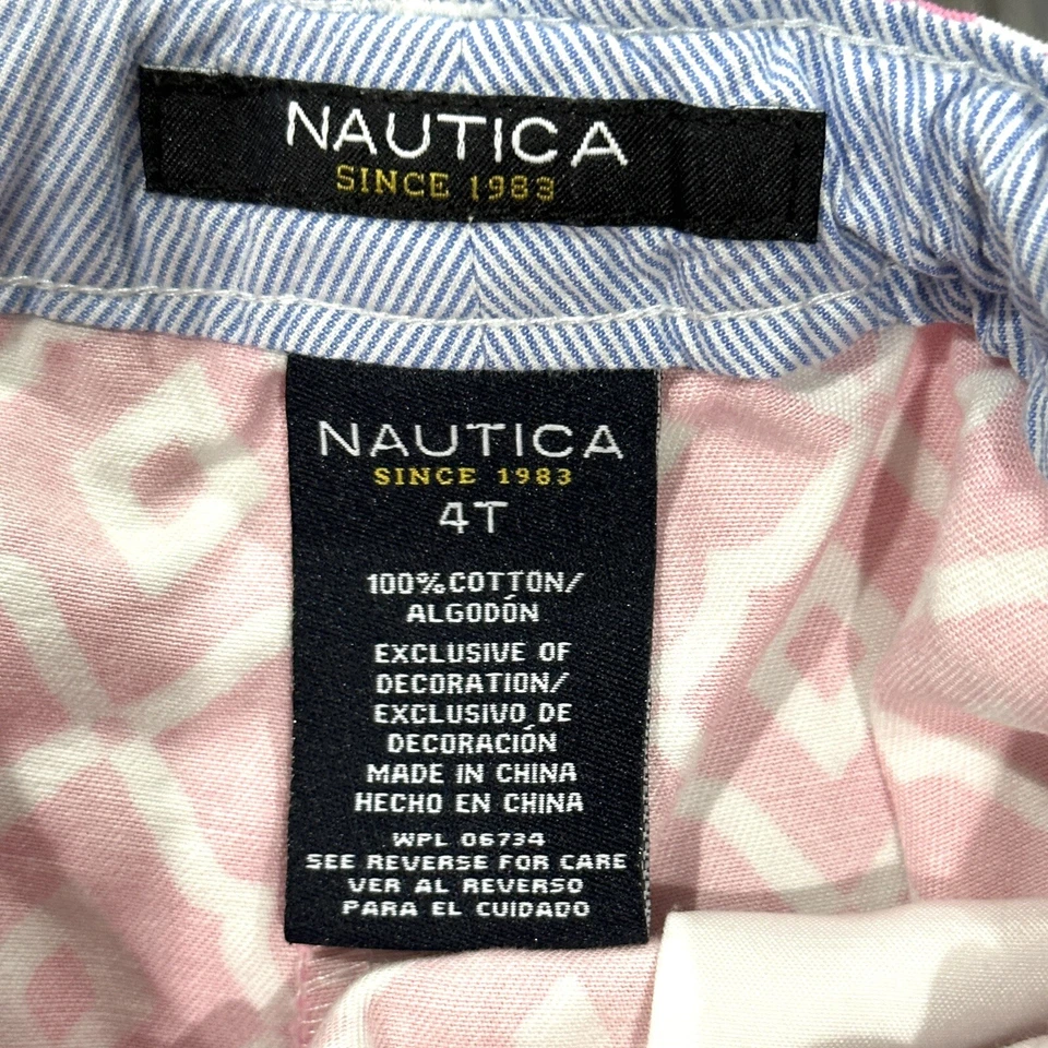 Nautica Girls Youth Pink White Moroccan Print Adjustable Waist Shorts Size 4T - Image 4 of 4