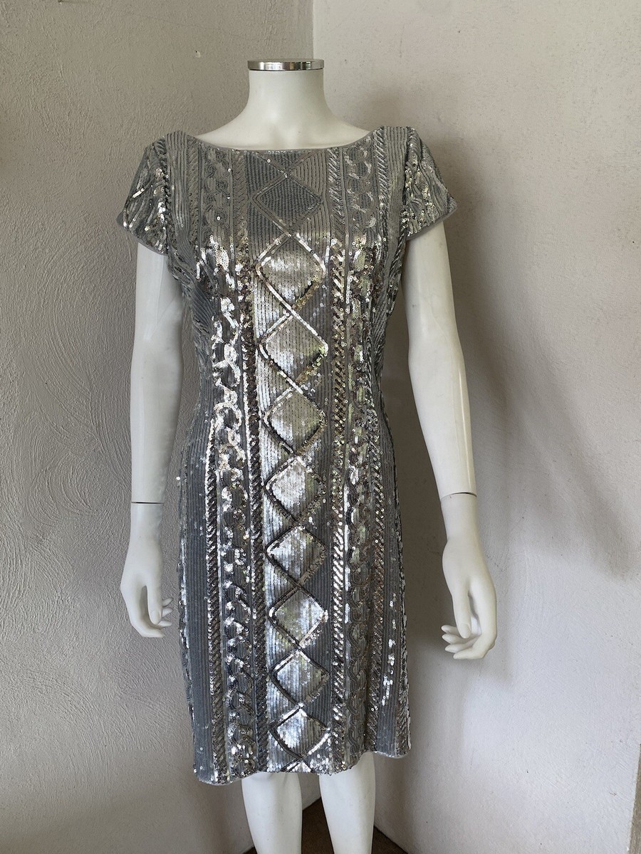 adrianna papell silver cocktail dress Adrianna Papell Platinum 40432