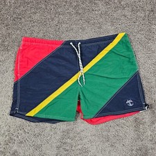 VINTAGE Tommy Hilfiger Swim Trunks Men XL Green Colorblock Mesh Lined Drawstring