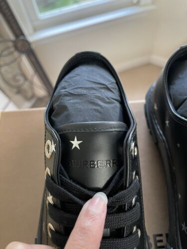 NIB Burberry Women's Jack Star sneakers In Black Silver C Size 37 Msrp $690 - Picture 2 of 12