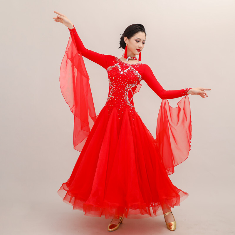 Latin Ballroom Dance Dress Modern Salsa Waltz Standard Long Dress#F628 4 Colors | UK