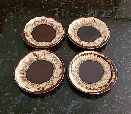 SET (4) Pfaltzgraff Gourmet Brown, Drip Glaze 7" Salad, Appetizer Dessert Plates