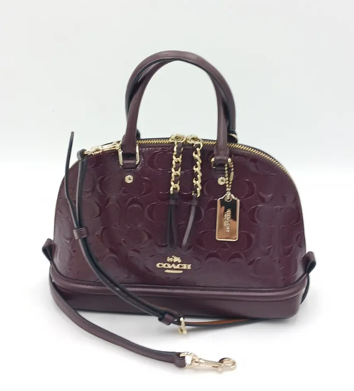 COACH ボディバッグ ブラウン/グリーン/パープル/シグネチャー Coach Sierra Medium Oxblood Purple Signature C Patent Leather
