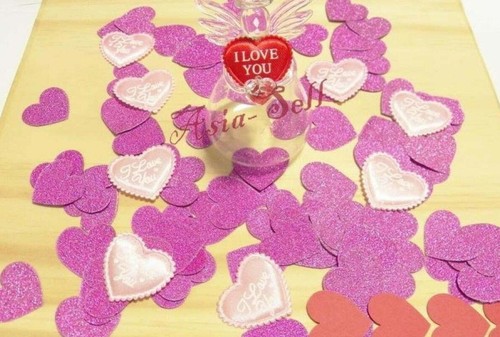 100x 3cm Hearts PURPLE GLITTER Valentines Birthday Wedding Party Decoration Pink - 第 1/2 張圖片