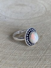 Bohemian Ethiopian Opal Ring Size O 1/2 Sterling Silver 925 Plated