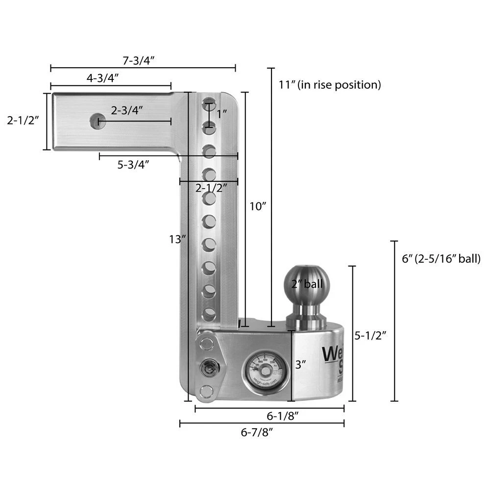 WS10-2.5-KA Adjustable Ball Mount Measurement Diagram