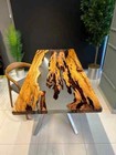Custom Clear Olive Wood Epoxy Dining Table | Clear River Table | 80"x36" Table