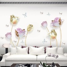 Runtoo Large 3D Flower Wall Stickers Gold Tulip Floral Wall Art Decals for Li...