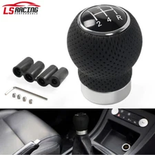 Black Leather Manual Automobile 5-Speed Gear Stick Shift Knob Shifter Lever Kit