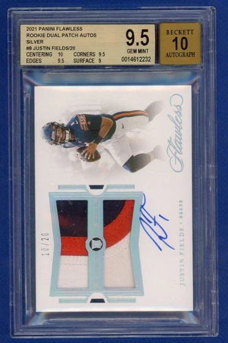 2021 Panini Flawless Justin Fields #8 Rookie Patch Auto #10/20 bgs 9.5/10