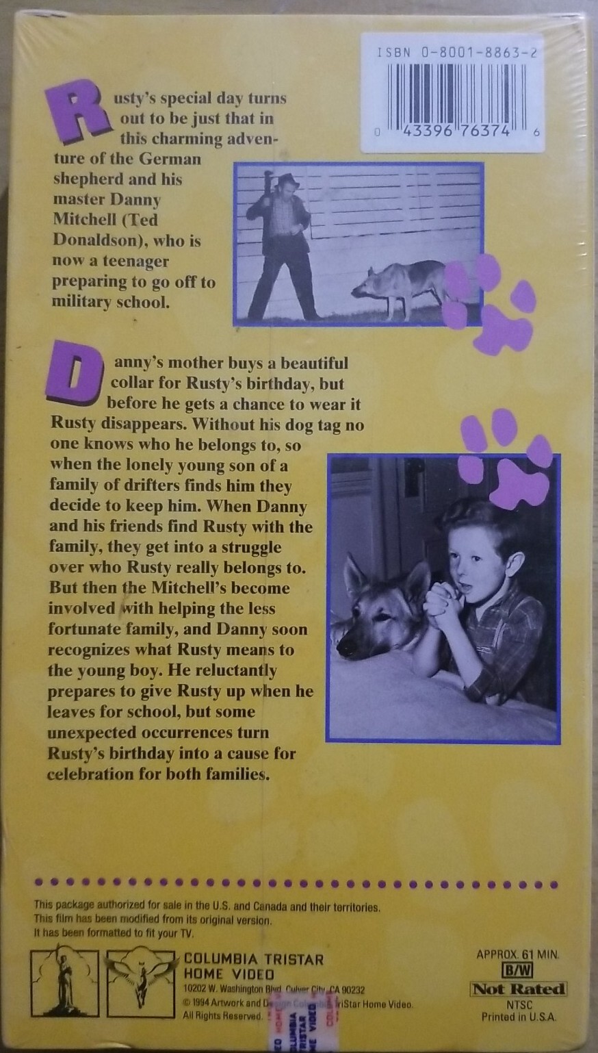 RARE Rusty’s Birthday VHS 1949 Film Ted Donaldson Dog Only One on