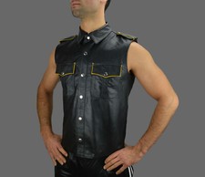 awanstar leather shirt sleeveless, leather vest, leather shirt, chemise en cuir leather shirt