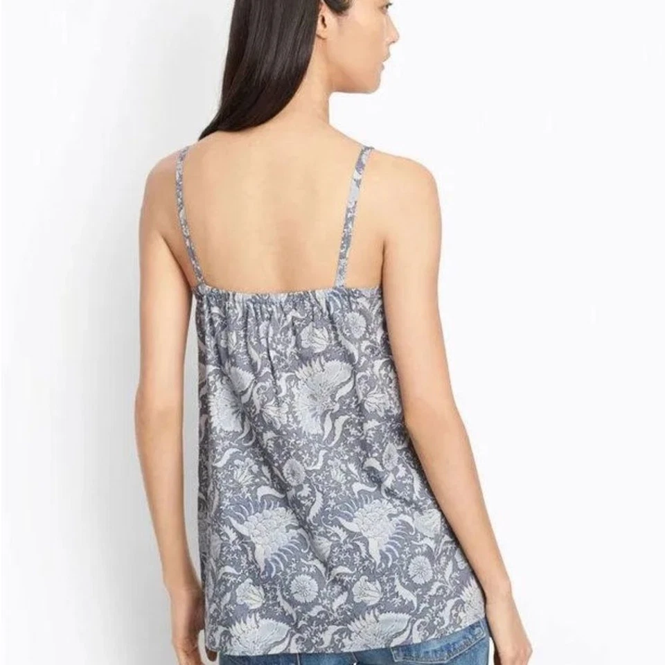 Vince 女式吊带上衣 XS 复古花卉佩斯利蓝色灰色棉夏季度假村 — 第 2/4 张图片