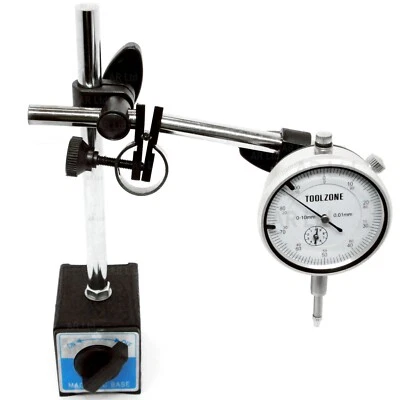 TOOLZONE DTI Dial Indicator Gauge with Magnetic Base Stand Engineers Clock & Stand Set