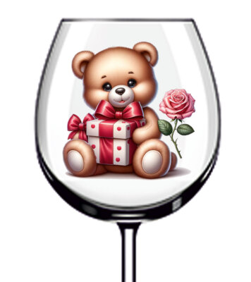 12x Valentinstag Teddybär Rose Geschenk Vinyl Aufkleber Abziehbild Becher Weinglas