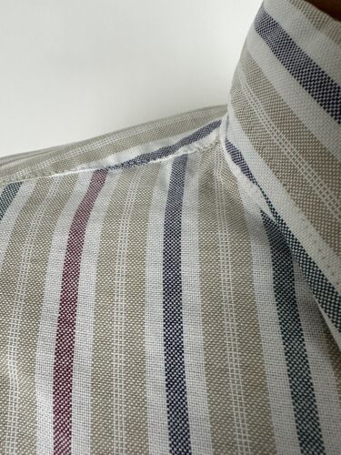 Vintage 80s Arrow Dover Chambray Shirt Men Large Beige Striped Long Sleeve USA - Picture 5 of 15