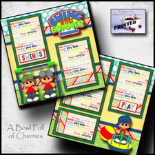 SWING INTO SUMMER  2 premade scrapbook pages PARK PLAYGROUND 12X12 CHERRY 0065