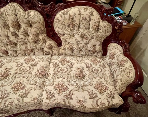 Kimball Antique Reproduction Hand-carved Mahogany Sofa Couch (1993) PICKUP ONLY - Picture 6 of 11