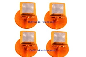 Authentic Natural Rose Quartz Stone Gold Plated 925 Sterling Silver Tuxedo Buttons set #08