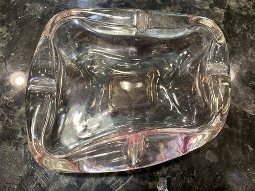 Mid Century Modern Liquid Shape Retro Art Glass Ash Tray Clear w/ Pinkish Tint - Picture 10 of 12