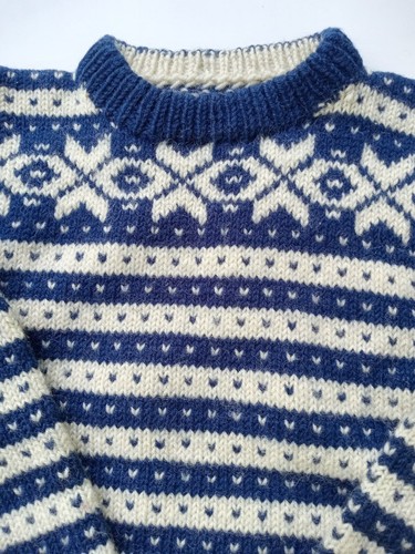 Norwegian Norway Sweater Hand Knit Child Classic Wool Blue White Perfect LN VTG - Picture 3 of 7