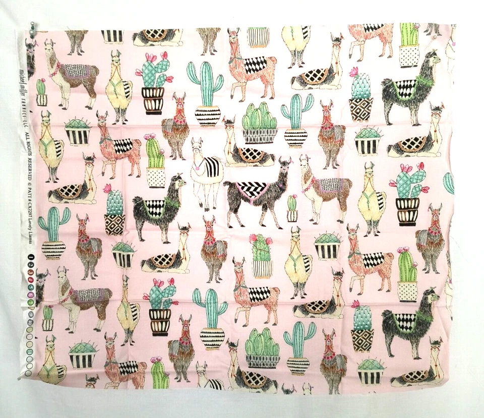 Michael Miller Fabrics New Fat Quarter Lovely Llamas  Multicolor on Pink Cotton - Image 2 of 4