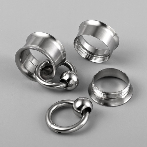 2PCS Ear Gauges Tunnels 316 Stainless Steel Plugs with Rings Ball Stretcher Stud - Picture 6 of 16