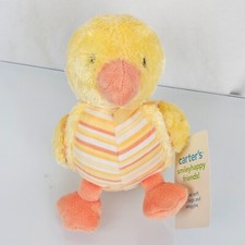 Carters Yellow Duck Ducky Chick 7" Plush Rattle Orange White Stripes Baby Lovey