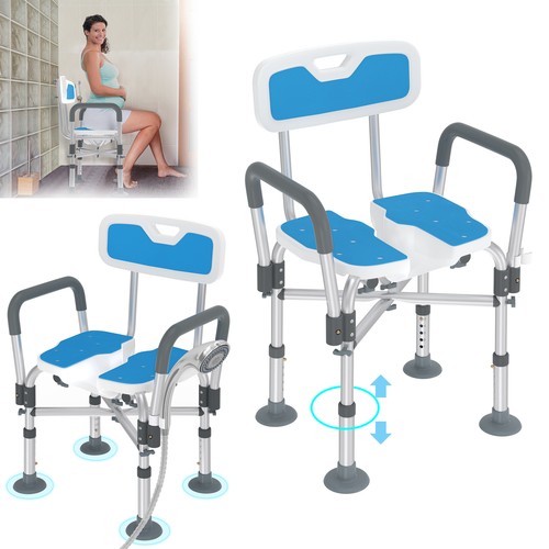 Alu Duschstuhl Duschhocker Badestuhl eckig Badhocker mit Lehne höhenverstellbar - Bild 1 von 13