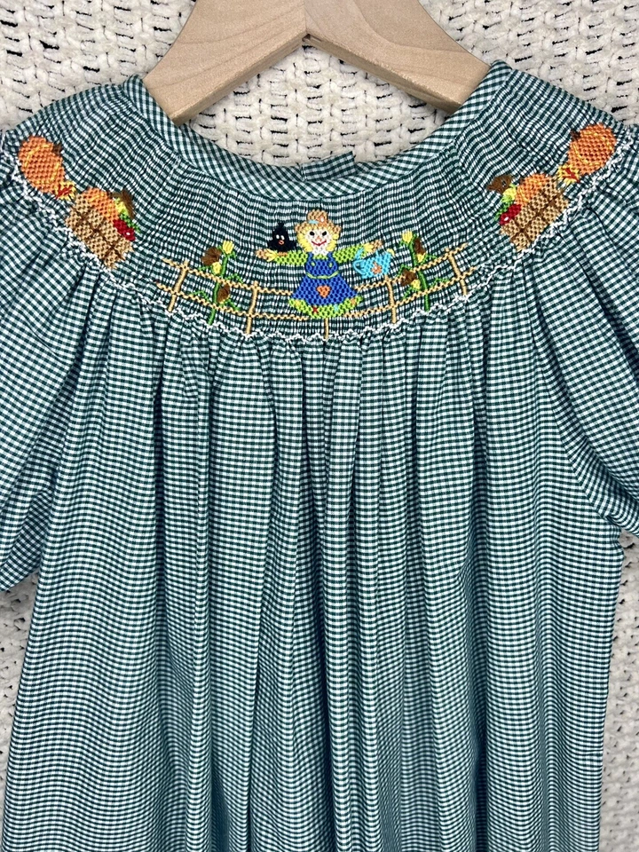 Vestido Silly Goose Smocked Bishop OTOÑO con Espantapájaros y Calabazas Talla 6 ¡USADO UNA VEZ! Foto 2 de 4
