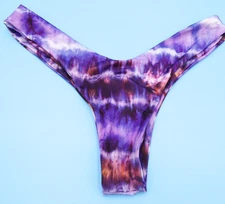 Ayra Swim Large Purple Tie Dye Printed Deep Cut V Thong Bikini Bottom Swim Beach