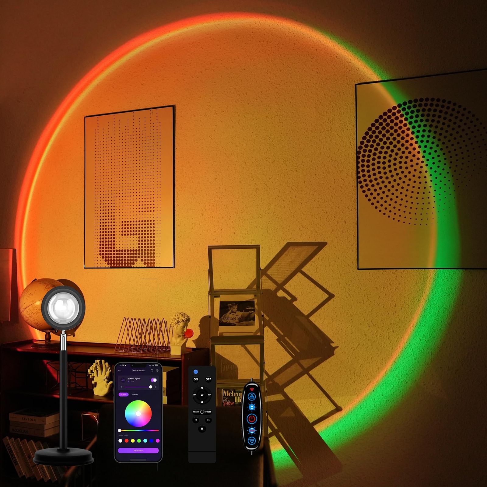 Sunset Lamp Projector with Remote Control, Multiple Colors LED APP Control Su...-image