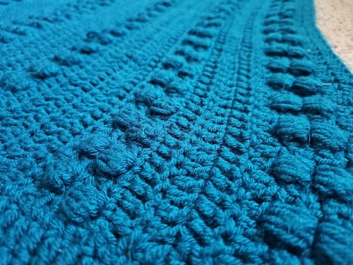 Handmade Crochet Blanket Throw Afghan Solid Blue Vintage 64" X 44" - Picture 3 of 17
