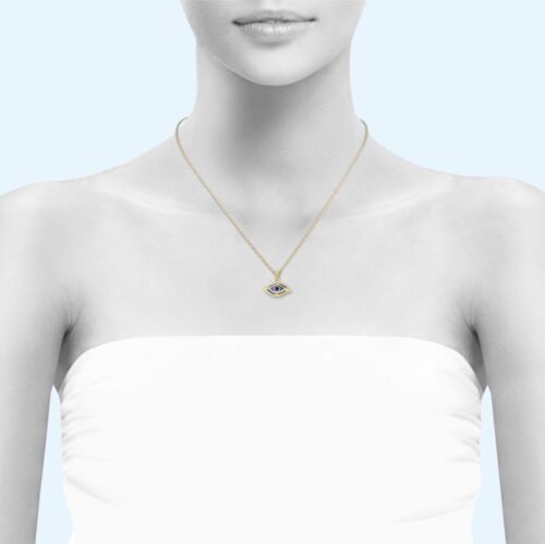 14K Massiv Gelbgold Evil Eye Anhänger - Viel Glück Blau Halskette Charm Damen Herren - Bild 2 von 2