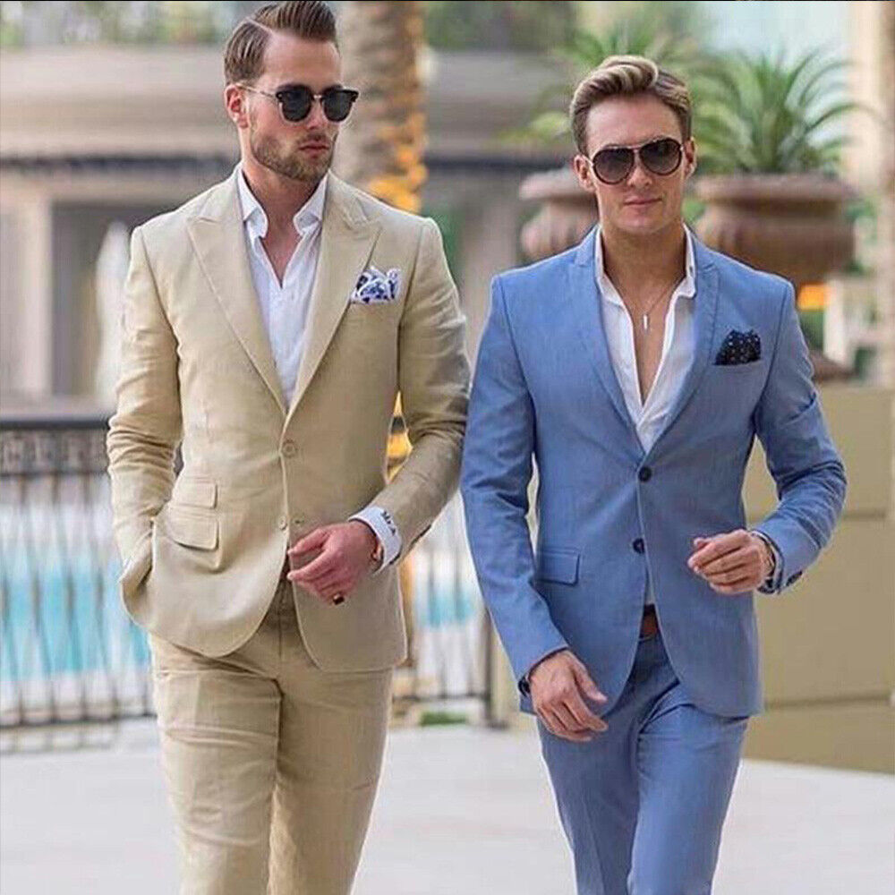 Men Suits Wedding Suits 2 Piece Groom Wear Light Blue One 