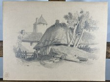 Ancien dessin XIXe Période Romantique circa 1840 Timbre sec attribution au dos