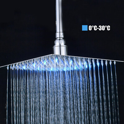 #ad 16quot; Chrome LED Shower Head Ultrathin Rainfall Square High Pressure Top Spray $42.99