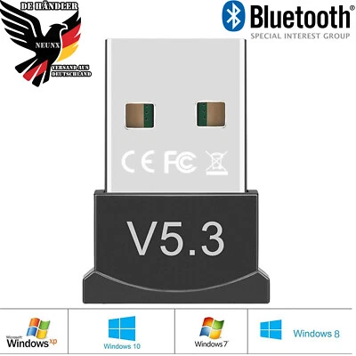 NEUNX USB Bluetooth 5.3 Adapter Dongle Nano Stick Transmitter PC Laptop Maus Tastatur