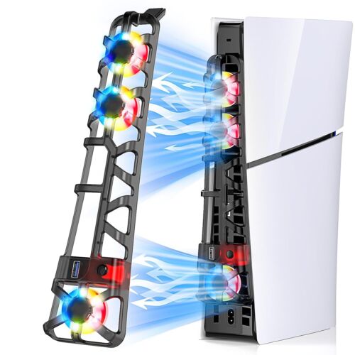 RGB Light Cooling Fan for PS5 Slim/PS5 Pro, Temperature TC Black