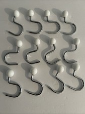 Set of 12 Metal Steel Round White Ball Heavy Duty Shower Curtain Hooks EUC