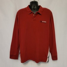VTG Tommy Hilfiger Red Long Sleeve Polo Shirt Y2K Logo Streetwear Preppy Sz L
