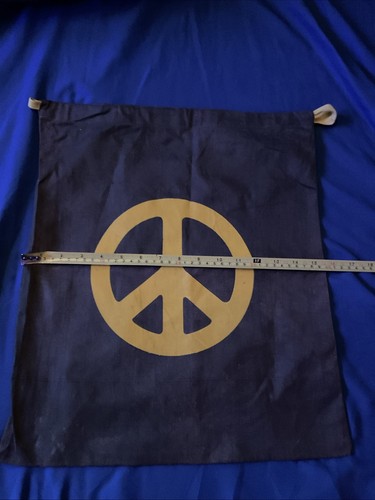 Hippy Vtg 1960s Red Canvas Peace Sign Symbol Drawstring Bag Gym Beach School Fun - Picture 6 of 6