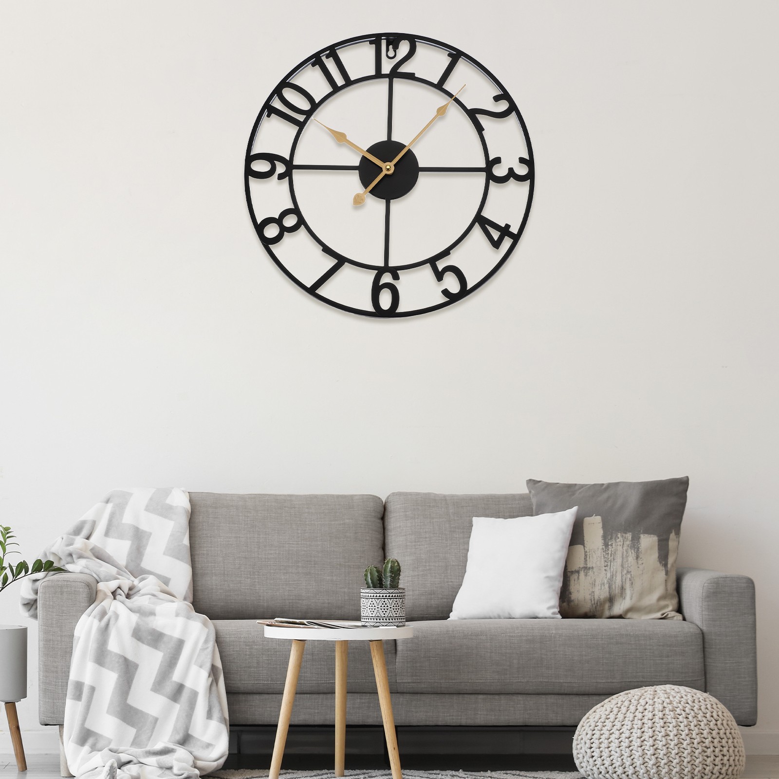 16 Inch 40cm Metal Wall Clock for Living Room Black Gold Needle