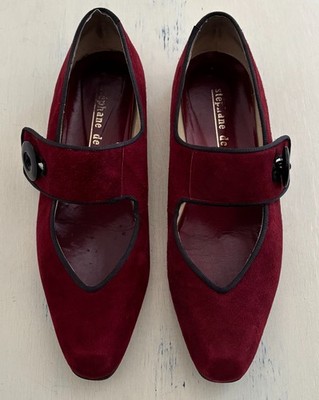 Vintage 1987 Stephane De Raucourt  Fuchsia Suede Mary Jane Flats Size 37.5