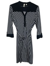 Tacera Women’s Dress Size Small Navy Polka Dot Roll Cuff Sleeve Knee Length Belt