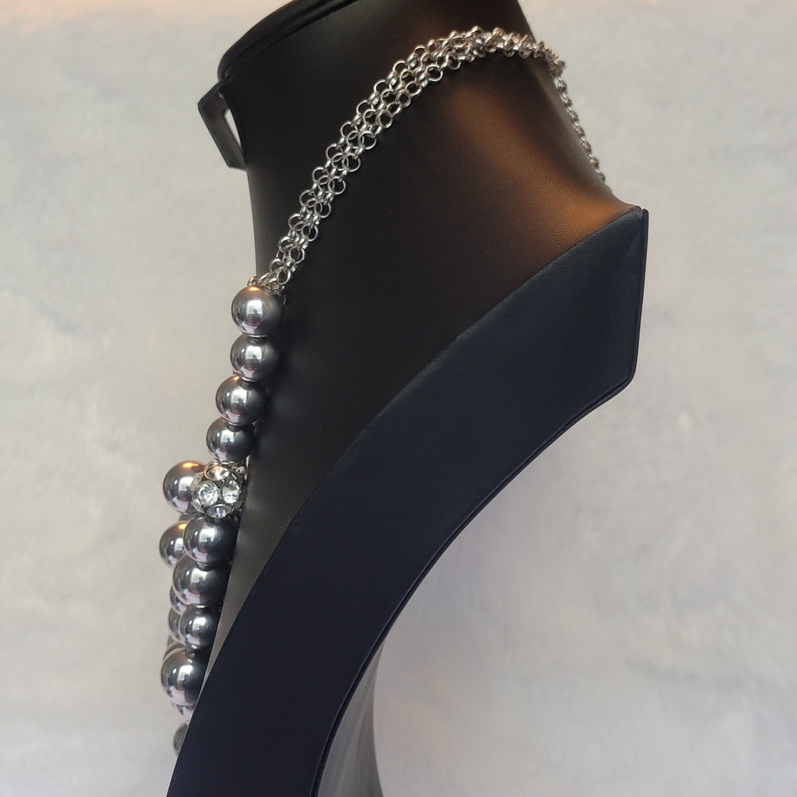 LANI Necklace Silvertone Solid and Rhinestone Bea… - image 2